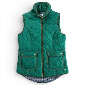 Crown & Ivy Womens Small Green Quilted Vest Full Zip Suede Trim Preppy